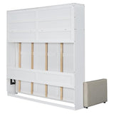 Merax Queen Size Murphy Cabinet Bed with Storage, Wood Folding Sofa with Open Shelves, Space-Saving Wall Bed for Guest Room and Home Office Merax