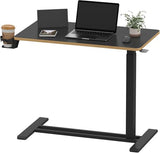 SANODESK Medical Adjustable Overbed Bedside Table with Hidden Casters, Pneumatic Mobile Laptop Computer Standing Desk Cart with Tray, Hospital and Home Use(31.5" W x 17.7" D, Black) SANODESK