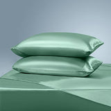 Manyshofu Satin Queen Sheets 4 Piece Set - Luxury Cooling Bedding Set, Sage Green - Fitted Sheet, Flat Sheet, 2 Pillow Cases Manyshofu