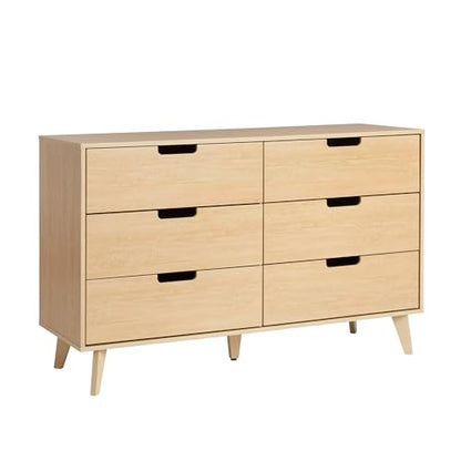 Walker Edison Modern 6-Drawer Dresser Bedroom Storage Organizer, 52 Inch, Riviera Cut-Out - WoodArtSupply