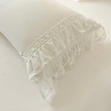 MOOWOO Chic Ruffle Lace Polyester Duvet Cover Set -Girl White Bedding-2 Piece Twin Duvet Cover with Zipper Closure -Ultra Soft and Light Weight (White,Twin) MOOWOO