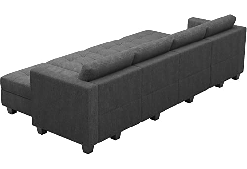 Belffin Storage Modular Sleeper Sofa Sectional Couch with Wide Chaises Convertible Sectional Sofa Bed Modular Sleeper Sectional Couch Bed Dark Grey