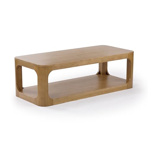 Plank+Beam Forma Coffee Table, Solid Wood 54 Inch Modern Coffee Table with Shelf, Contemporary Center Table with Storage Space, Rectangle Tea Table - WoodArtSupply