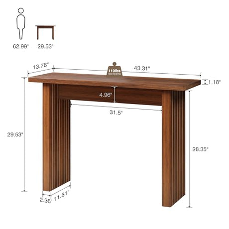 RUSTYER Fluted Entryway Console Table, Wooden Rectangular Sofa Table for Entrance, Narrow Wood Entryway Small Long Entry Table for Hallway, Living Room (Walnut) RUSTYER