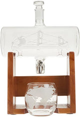 NutriChef Glass Whiskey Decanter with Glasses - 37oz Barrel Whiskey Carafe Alcohol Decanter Set, Decanter w/Spigot, Stopper & Base, for Brandy Wine Cognac Rum Gin Scotch Bourbon NutriChef