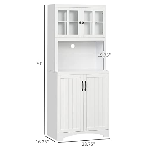 HOMCOM Kitchen Hutch, Pantry Cabinet with Glass Framed Door, Adjustable Shelves and Microwave Space for Dining Room, White - WoodArtSupply