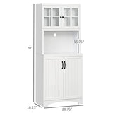 HOMCOM Kitchen Hutch, Pantry Cabinet with Glass Framed Door, Adjustable Shelves and Microwave Space for Dining Room, White HOMCOM