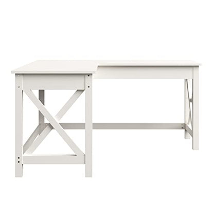 Lavish Home Computer Desk - L-Shaped Desk with X-Pattern Legs - for Office, Computer, or Craft Table - Desks for Home Office (White) - WoodArtSupply