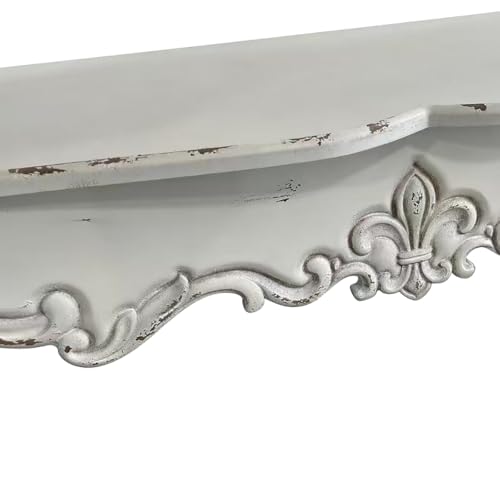 Distressed White Wood Console Table with Carved Details and Cabriole Legs, French Country Entryway Table with Curved Top, Farmhouse Sofa Table for Living Room, Hallway, Foyer - 44" L x 16.5" W x 30" H Royard Oaktree