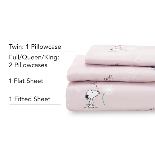 Berkshire Blanket Peanuts® Kids Sheet Set King Size - 4 Pieces,Cute Character Snoopy Printed Soft Microfiber Bed Sheets,Peanuts Make A Wish Spring Pink Berkshire Blanket