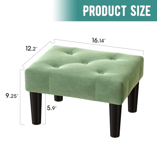 viewcare Ottoman Foot Stool, Green Small Ottoman footrest, Velvet Soft Footrest Ottoman with Wood Legs, Sofa Footrest Extra Seating for Living Room Entryway Office