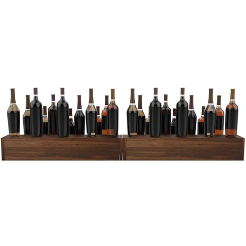 tongmo 2 Pack Liquor Bottle Stand - 3 Tier Liquor Bar Bottle Display Shelf, Holds 42 Bottles, Real Wood, Easy to Clean, No Installation Required - 30 Inch Each (Dark Walnut) tongmo