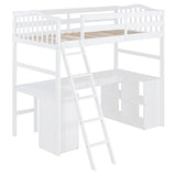 Merax Twin Size Loft Bed with Desk, Wooden Loft Bed Frame with Drawers, Cabinet, Shelves, and Desk, No Box Spring Needed, White Merax