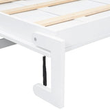 TCMILA Twin Size Horizontal Murphy Cabinet Bed with Storage Drawer, 2-Cabinets, USB-Port, Plug Outlet, Foldable Murphy Wall Bed with Wooden Headboard, Space Saving, for Kids Adults, White TCMILA