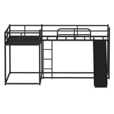 Ball & Cast L-Shaped Bunk Bed with Slide and Short Ladder,Metal Corner Bed Frame w/Full Length Guardrail,Heavy-Duty 4 Bunkbed or Apartment,Bedroom,Guest Room,Black Ball & Cast