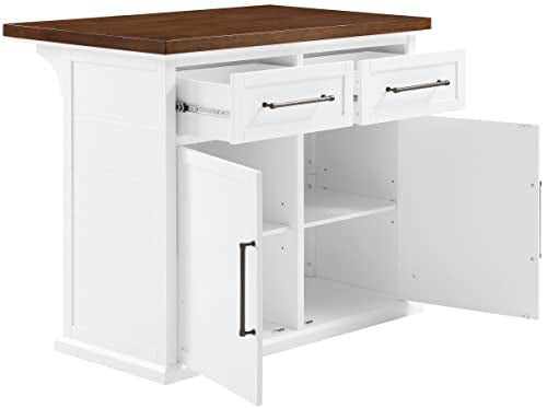 Crosley Furniture Bartlett Kitchen Island with Wood Top, White/Walnut