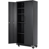VEVOR Metal Storage Cabinet with Wheels, 75 in Locking Cabinet with 4 Adjustable Shelves & 2 Magnetic Doors, 200 lbs Capacity per Shelf, Metal Cabinet with 3 Keys for Home, Office, Garage, Black VEVOR