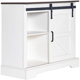 HOMFAMILIA 31.5" H Farmhouse Coffee Bar Cabinet w/Storage, White Kitchen Sideboard Buffet Cabinet with Sliding Barn Door, Rustic Accent Console with Adjustable Shelves, for Kitchen, Living Room HOMFAMILIA