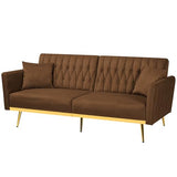 ACMEASE 70” Velvet Futon Sofa Bed with 2 Pillows and Adjustable Armrests, Convertible Sleeper Bed W/Adjustable Backrests, Modern Loveseat for Living Room, Bedroom, Brown ACMEASE