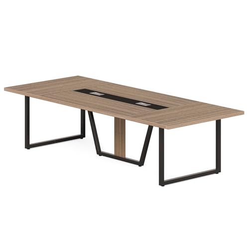 LITTLE TREE 8FT Conference Table for 10 People, Large Meeting Table, Modern Wooden Conference Room Table with Cable Management, Business Training Table with Strong Metal Legs for Office, Maple Color LITTLE TREE