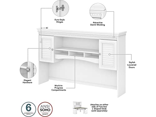 Bush Furniture Fairview L Shaped Desk with Hutch, Drawers and Storage Cabinet Corner Computer Table for Home Office with Pewter Accents, 60W, Shiplap Gray/Pure White Bush Business Furniture