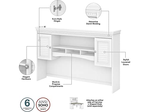 Bush Furniture Fairview L Shaped Desk with Hutch, Drawers and Storage Cabinet Corner Computer Table for Home Office with Pewter Accents, 60W, Shiplap Gray/Pure White - WoodArtSupply