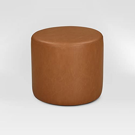 Lifestyle Solutions 19” Wentworth Ottoman Round Faux Leather Bench, Stationary Ottomans, Backless Chair, Footrest for Living Room, Footstool Office, Bedroom, Padded Seat, Caramel Brown Studio Living
