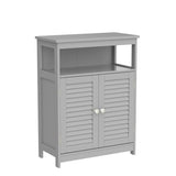 Tangkula Grey Freestanding Bathroom Storage Cabinet with Double Shutter Doors and Adjustable Shelf Tangkula