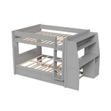 CKLMMC Full Size Multifunctional Bunk Bed with Desk and Bookshelves, Trundle, Space-Saving Wooden Bunk Bed for Kids & Teens (Gray/T) CKLMMC