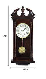 Bedford Clock Collection Classic Chiming Wall Clock with Swinging Pendulum in Cherry Oak Finish, 4.75" L x 11.75" W x 27.50" H Bedford Clock Collection