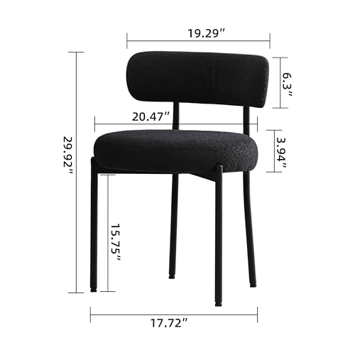 DYHOME Black Boucle Dining Chairs Set of 4, Modern Upholstered Dining Chairs with 4" Thick Cushion and Sturdy Metal Legs for Dining Room, Kitchen DYHOME
