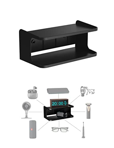 NOTMBESTM Bedside Wall Shelf Organizer Small Bedside Shelf Wall Mount for Bed Universal Stick on Wall Shelf Double Tray Holder for Storing Cellphone, Glasses, Keys, Camera, Alarm Clock (Black) NOTMBESTM