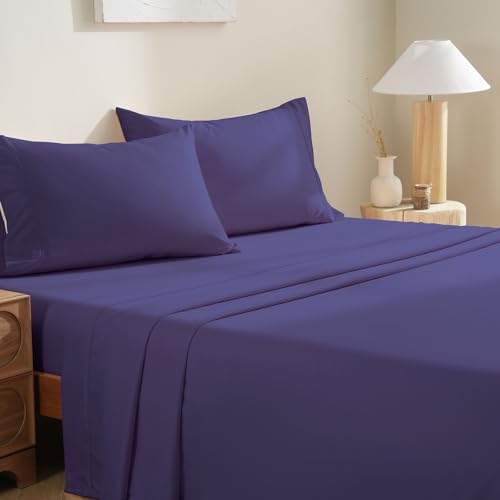 MCO Bedding Full Bed Sheets Set - Soft Bed Sheets - Cooling Breathable Bedding Set with 16" Deep Pocket (4 Pieces, Full, Purple Eggplant) MCO