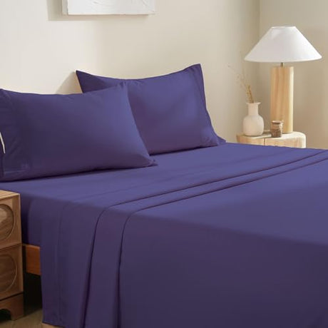 MCO Bedding Full Bed Sheets Set - Soft Bed Sheets - Cooling Breathable Bedding Set with 16" Deep Pocket (4 Pieces, Full, Purple Eggplant) MCO