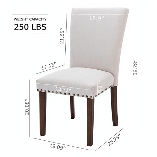 Set of 6 Beige Upholstered Dining Chairs – Farmhouse Kitchen Chairs with High Back, Solid Rubberwood Legs, Padded Foam Seat & Bronze Nailhead Trim, Comfortable Dining Room Chairs for Home COLAMY