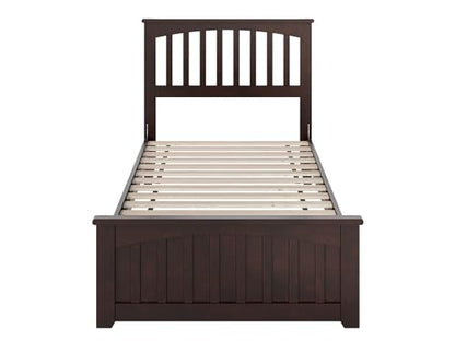 AFI Espresso Becket Twin XL Solid Wood Low Profile Platform Bed with Footboard - WoodArtSupply