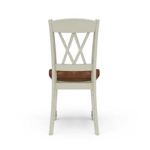 Home Styles Monarch Double X-back White and Oak Dining Chairs, with Solid Hardwood Construction, Turned Legs, and Distressed Oak Finish, Set of Two - WoodArtSupply