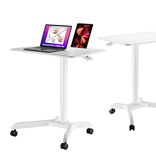 AVLT 48" Ambidextrous Standing Desk, Mobile Adjustable Height Rolling Laptop Desk, Folding Computer Projector Cart with Brake Casters, Portable White Desk for Home Office AVLT