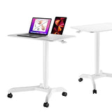 AVLT 48" Ambidextrous Standing Desk, Mobile Adjustable Height Rolling Laptop Desk, Folding Computer Projector Cart with Brake Casters, Portable White Desk for Home Office AVLT