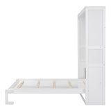 Merax Queen Size Murphy Bed, Wood Queen Murphy Hidden Wall Bed with Shelves for Home Office or Small Room, No Box Spring Needed, White Merax