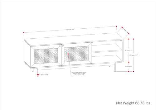 SIMPLIHOME Reeves Solid Mango Wood Wide Media Stand for TVs up to 65 inches for The Living Room and Entertainment Center, 60 inch, Natural SIMPLIHOME