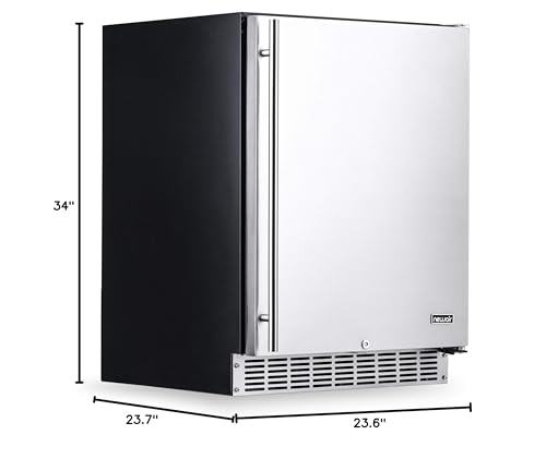 NewAir 24" Built-in 160 Can Outdoor Beverage Fridge in Weatherproof Stainless Steel with Auto-Closing Door and Easy Glide Casters. New Air Mini Fridge, Built-In or Freestanding Outdoor Fridge NewAir