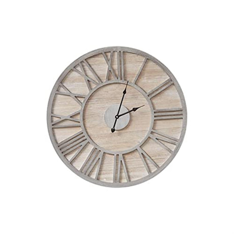 Madison Park Mason Large Wall Clock for Living Room Décor, 23.6 Inch Round Metal Fir Wood Frame, Quartz Battery Operated, Farmhouse Cottage Country Home, Bed, Bath, Rustic Kitchen - Natural/Grey Madison Park