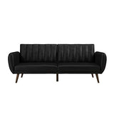 Novogratz Brittany 82 Inch Futon Sofa Bed in Faux Leather, Upholstered Couch Sleeper with Tufted Back, Mid-Century Modern, Black Novogratz