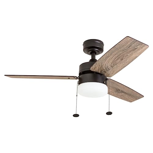 Prominence Home Reston, 42 Inch Modern Farmhouse LED Ceiling Fan with Light, Pull Chain, Dual Mounting Options, Dual Finish Blades, Reversible Motor - 51015-01 (Bronze) Prominence Home