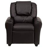 Flash Furniture Vana LeatherSoft Kids Recliner with Cup Holder, Headrest, and Safety Recline, Contemporary Reclining Chair for Kids, Supports up to 90 lbs., Brown