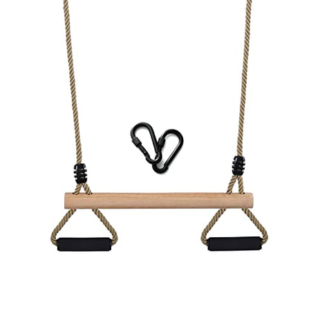 Wooden Trapeze Swing Bar with Gym Rings for Children's Swing Set Indoor Outdoor Garden,Yard,Playground YAERSI