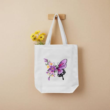 ERKOON Embroidery Canvas Tote Bag for Beginners, Needlepoint Arts Crafts Cross Stitch Kits for Adults Including Stamped Embroidery Bag with Hoops, Needle, Instruction and Color Threads (Butterfly) ERKOON