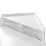 Merax Corner Small Vanity Desk with Mirror and Lights, 44.09" L Makeup Vanity Set with Stool, Dressing Table with Sliding Glass Door, Drawer and Display Shelf, White Merax