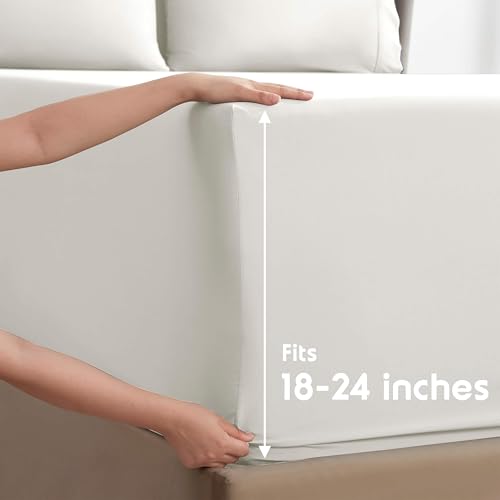 Nestl Extra Deep King Sheet Set - 6 Piece Breathable & Cooling Sheets - Hotel Luxury Bedding Set w/18-24 Inch Deep Pockets - Easy & Secure Fit - Super Soft, Wrinkle Free & Comfy - Off White Nestl